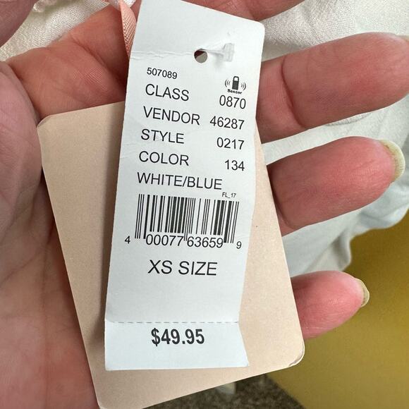 Lottie Moss Romper Floral Embroidered Off Shoulder Long Sleeve White Blue XS NWT - Picture 10 of 14